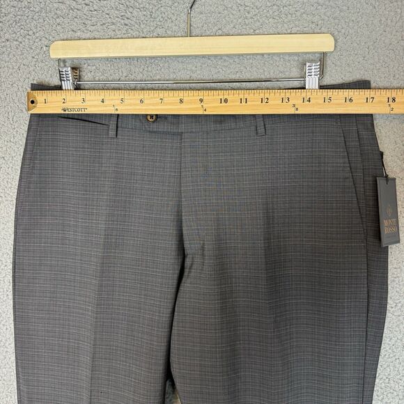 Monte‎ Rosso Pants Mens 34x32 Grey Flat Front Wool Pants Italy Front Pockets - Picture 6 of 8